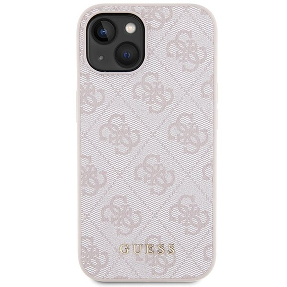 GUESS Θήκη για iPhone 15, 4G Metal Gold Logo, ροζ