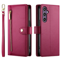 Θήκη με πτερύγιο για Samsung Galaxy S25, Wallet Zipper Pocket, κόκκινη