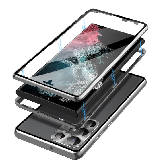 θήκη για το Samsung Galaxy S23 Ultra, Magnetic Dual Glass, ασημένια