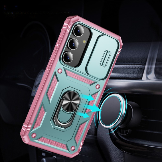 Θήκη για Samsung Galaxy S24+ Plus, CamShield Slide, πράσινο / ροζ