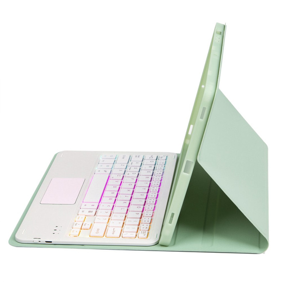 Θήκη με φωτιζόμενο πληκτρολόγιο bluetooth touchpad για iPad 10.9" 2022 (10 gen.), ανοιχτή πράσινη