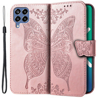 Θήκη με πτερύγιο για Samsung Galaxy M33, Butterfly, ροζ rose gold