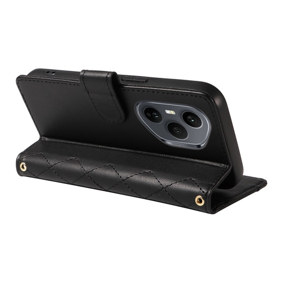 Θήκη με πτερύγιο για Honor 400 Pro 5G, Crossbody Leather Wallet, μαύρη