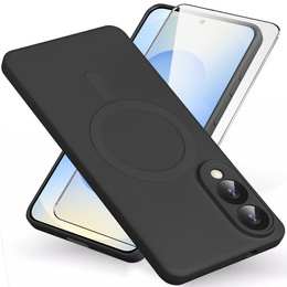 Η θήκη για Samsung Galaxy S25 Edge, Silicone Lite, μαύρη + γυαλί 9H