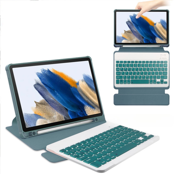 Θήκη πληκτρολογίου για Samsung Galaxy Tab A9+, Rotary 360° Leather, σκούρα πράσινη