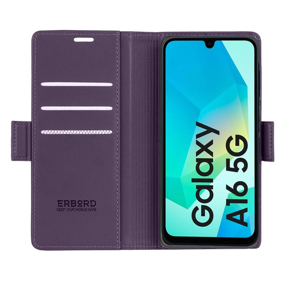 Θήκη για Samsung Galaxy A16, ERBORD Glossy Litchi, πορτοφόλι με πτερύγιο, μωβ
