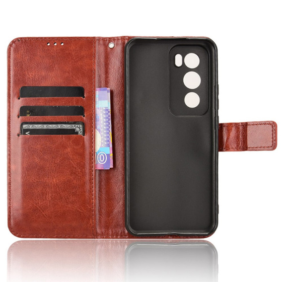 Θήκη με πτερύγιο για Oppo Reno 12, Crazy Horse Wallet, καφέ