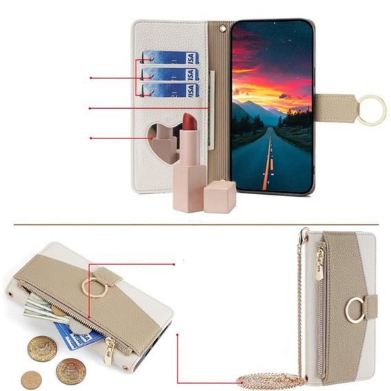 θήκη Wallet Zipper Pocket flip για το Samsung Galaxy S24, Wallet Zipper Pocket, με καθρέφτη, λευκή