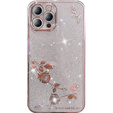 Θήκη για iPhone 14 Pro Max, Glitter Flower, ροζ rose gold