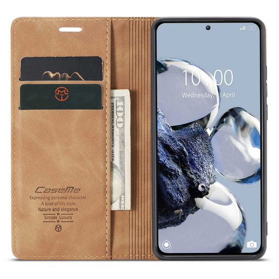 θήκη CASEME για Xiaomi 12T / 12T Pro, Leather Wallet Case, καφέ