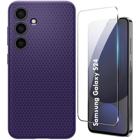 θήκη Spigen για Samsung Galaxy S24, Liquid Air, μωβ + μετριασμένο γυαλί 9H