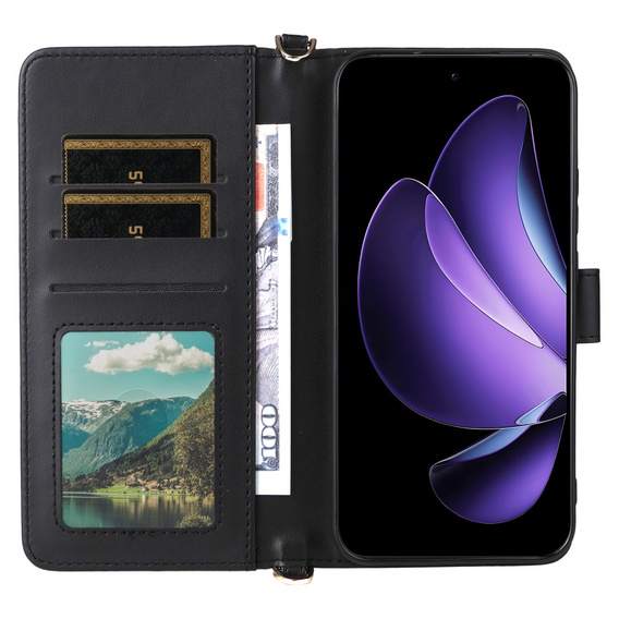 Θήκη με πτερύγιο για Oppo Reno 13 5G, Crossbody Leather Wallet, μαύρη