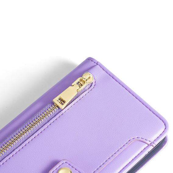 Θήκη με πτερύγιο για iPhone 15, Wallet Zipper Pocket, μωβ