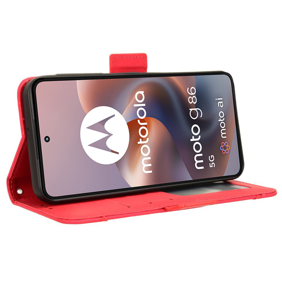 Θήκη με πτερύγιο για Motorola Moto G86 5G, Card Slot, κόκκινη