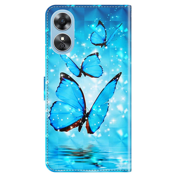 Θήκη με πτερύγιο για Oppo A17, Wallet Light Spots Decor Butterfly, μπλε