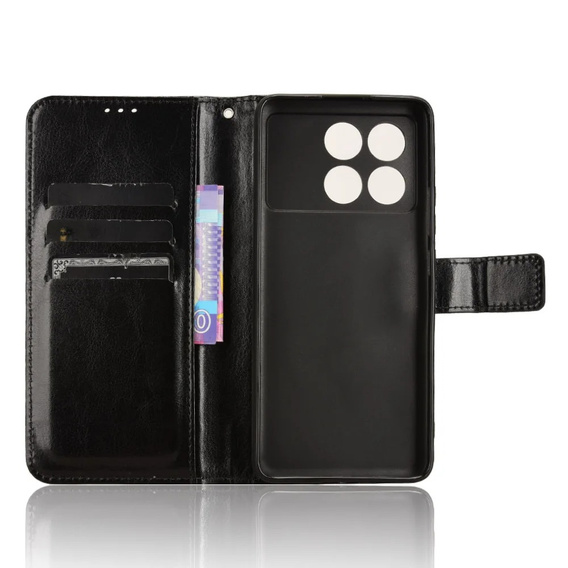 Θήκη με πτερύγιο για Xiaomi Poco F6 Pro, Crazy Horse Wallet, μαύρη