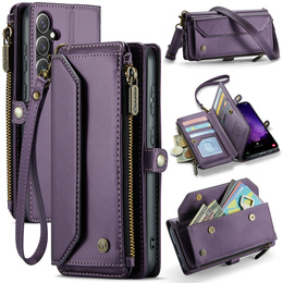 θήκη CASEME για Samsung Galaxy S25 FE, RFID Leather Wallet, με λουράκι ώμου, μωβ