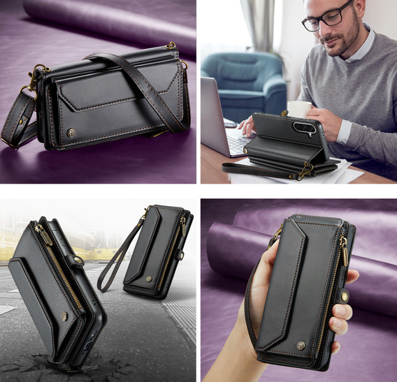 Θήκη με πτερύγιο για Samsung Galaxy A17 5G, θήκη πορτοφολιού με κλειδαριά και ιμάντες - μαύρο