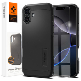 θήκη Spigen για iPhone 16, Tough Armor Mag Mag MagSafe, μαύρη + μετριασμένο γυαλί 9H