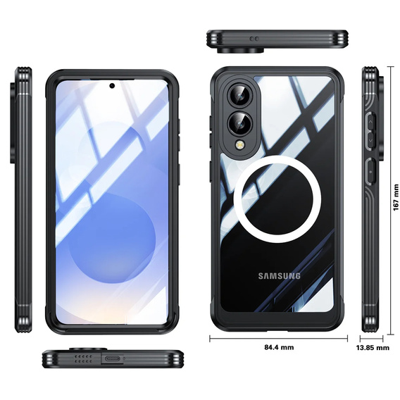 Θήκη για Samsung Galaxy S25 Edge, Shockproof, με γυαλί, για MagSafe, μαύρη