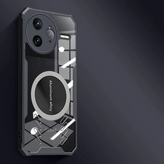 Θήκη για Xiaomi Poco F7 Pro, με μαγνητική πλάκα, διαφανής / μαύρη