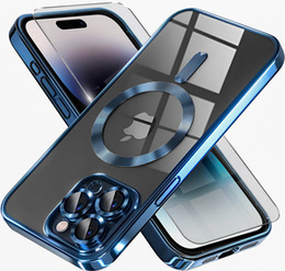 Θήκη για iPhone 14 Pro, Electro MagSafe, μπλε + Γυαλί για την οθόνη