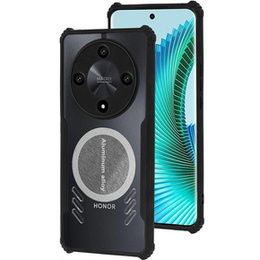 Θήκη για Honor Magic 6 Lite 5G, με μαγνητική πλάκα, διαφανής / μαύρη