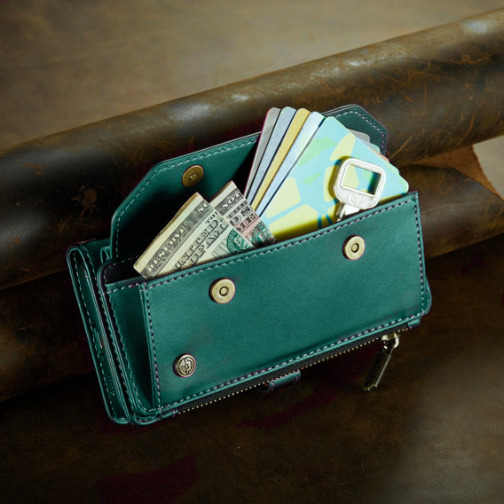 θήκη CASEME για Samsung Galaxy S24 FE, RFID Leather Wallet, με λουράκι ώμου, πράσινη