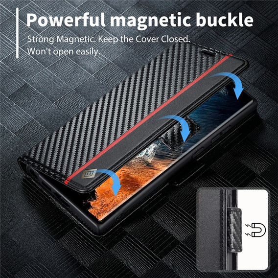 Θήκη με πτυσσόμενο καπάκι LC.IMEEKE Carbon για Samsung Galaxy S26 Ultra, μαύρη