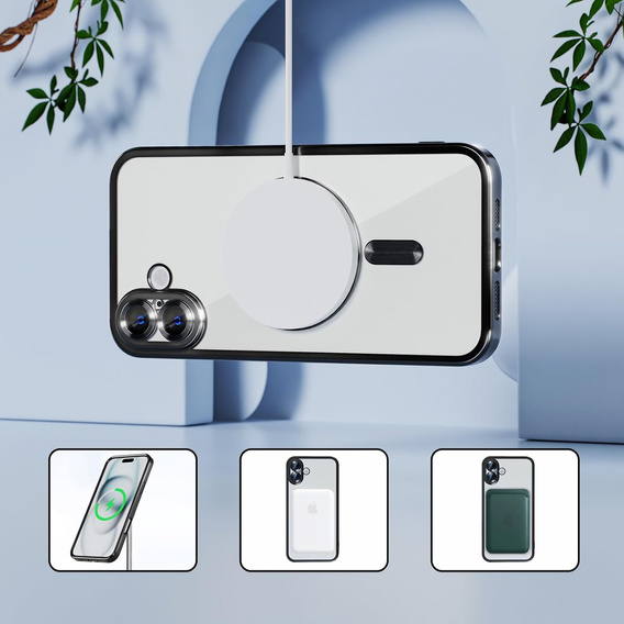 Θήκη για iPhone 16, Electro MagSafe, μαύρη + Γυαλί για την οθόνη