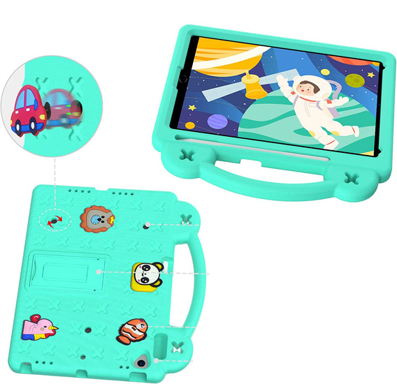 Παιδική θήκη για iPad 10.2" 2021/2020/2019 (9/8/7 gen.) / Air 10.5" 2019 (3 gen.), Cute Patterns, με βάση, πράσινη