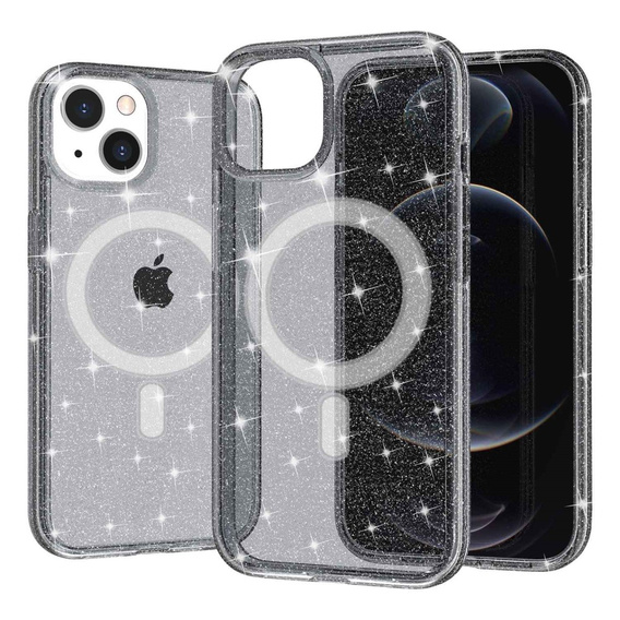 θήκη για iPhone 14 Plus, Glittery, για MagSafe, μαύρη