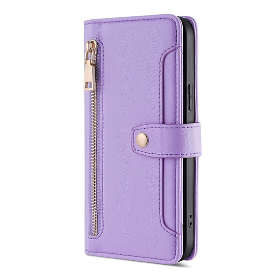 Θήκη με πτερύγιο για Oppo Reno8 T 4G, Wallet Zipper Pocket, μωβ