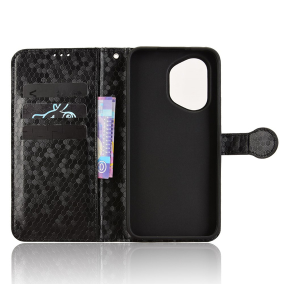 θήκη πτερύγιο για Honor 400 5G, Wallet Rhombus, μαύρη