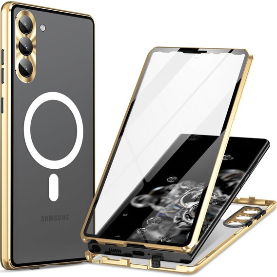Μαγνητική θήκη MagSafe Dual Glass για Samsung Galaxy S23, χρυσή