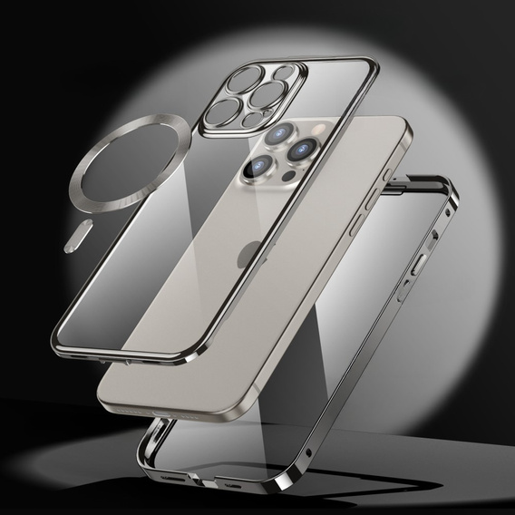 Θήκη για iPhone 15 Pro Max, Privacy Dual Glass, για MagSafe, ασημένια