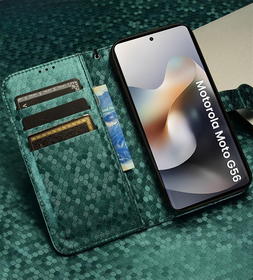 θήκη πτερύγιο για Motorola Moto G56 5G, Wallet Rhombus, πράσινη