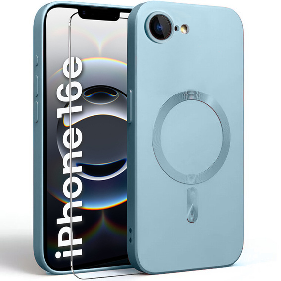 Θήκη για iPhone 16E, ColorMag, για MagSafe, μπλε + γυαλί 9H, μετριασμένο