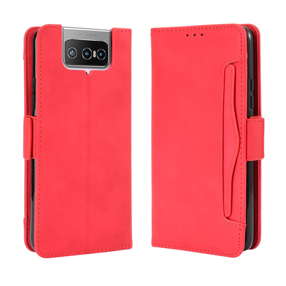 Θήκη με πτερύγιο για Asus Zenfone 7 / 7 Pro, Card Slot, κόκκινη