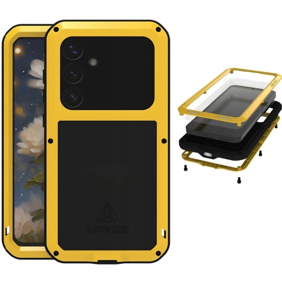 Love Mei Θήκη για Samsung Galaxy S25, armored with glass, κίτρινη