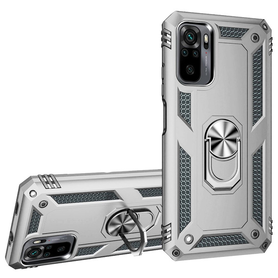 θωρακισμένη θήκη για Xiaomi Redmi Note 10/10S, Nox Case Ring, ασημένια