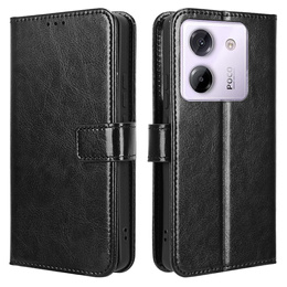 Θήκη με πτερύγιο για Xiaomi Poco M7 Pro 5G, Crazy Horse Wallet, μαύρη