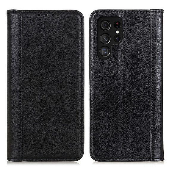 Θήκη για Samsung Galaxy S24 Ultra, Wallet Litchi Leather, μαύρη