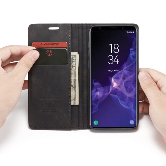 θήκη CASEME για Samsung Galaxy S9 Plus, Leather Wallet Case, μαύρη