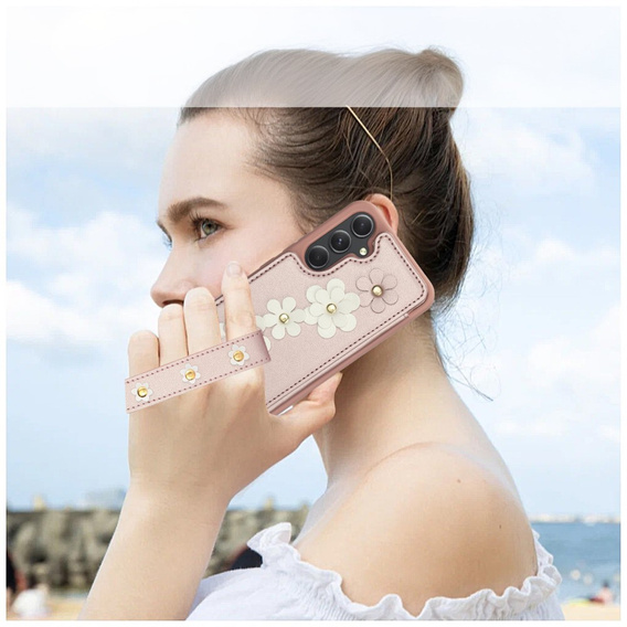 θήκη για Samsung Galaxy S23 FE, Leather Flower Card Slot, ροζ