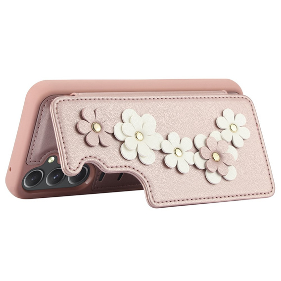 θήκη για Samsung Galaxy S23 FE, Leather Flower Card Slot, ροζ