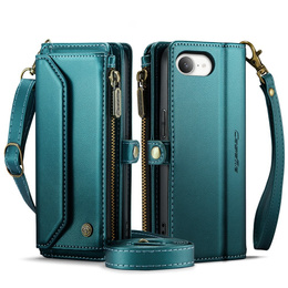 θήκη CASEME για iPhone16e, RFID Leather Wallet, με λουράκι ώμου, πράσινη