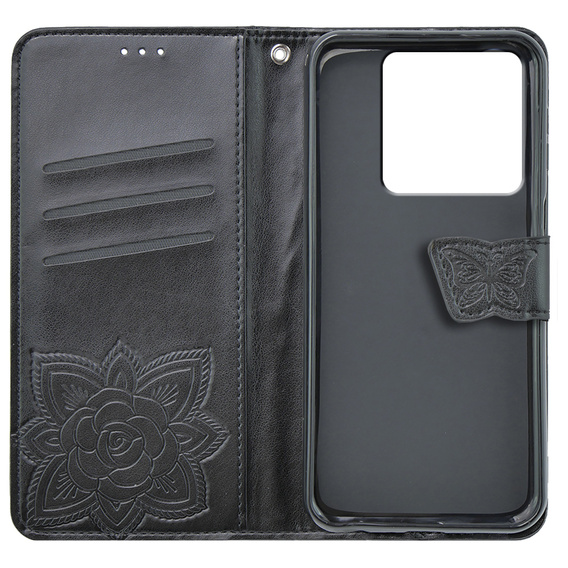 Θήκη με πτερύγιο για Xiaomi Poco X6 5G, Butterfly, μαύρη