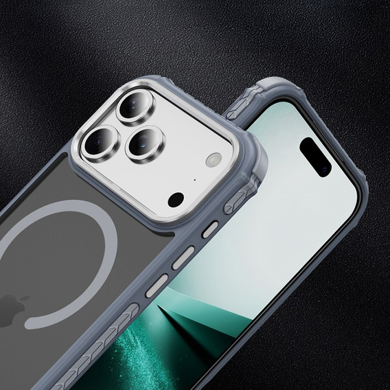 Ματ θήκη για iPhone 17 Pro Max, θωρακισμένη, για MagSafe, καπνιστή με γκρι πλευρές
