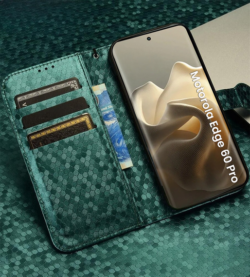 θήκη πτερύγιο για Motorola Edge 60 Pro, Wallet Rhombus, πράσινη